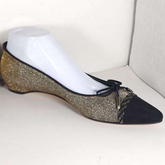 Stuart Weitzman Women's US10M Black Metallic Iridescent Glitter Ballet Flats - Picture 7 of 16
